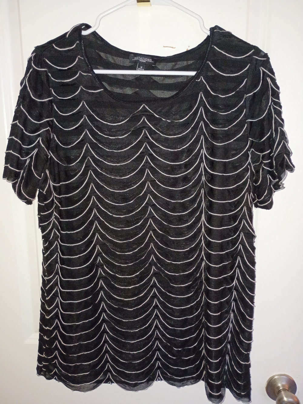 Notations Black And White Ruffle Blouse